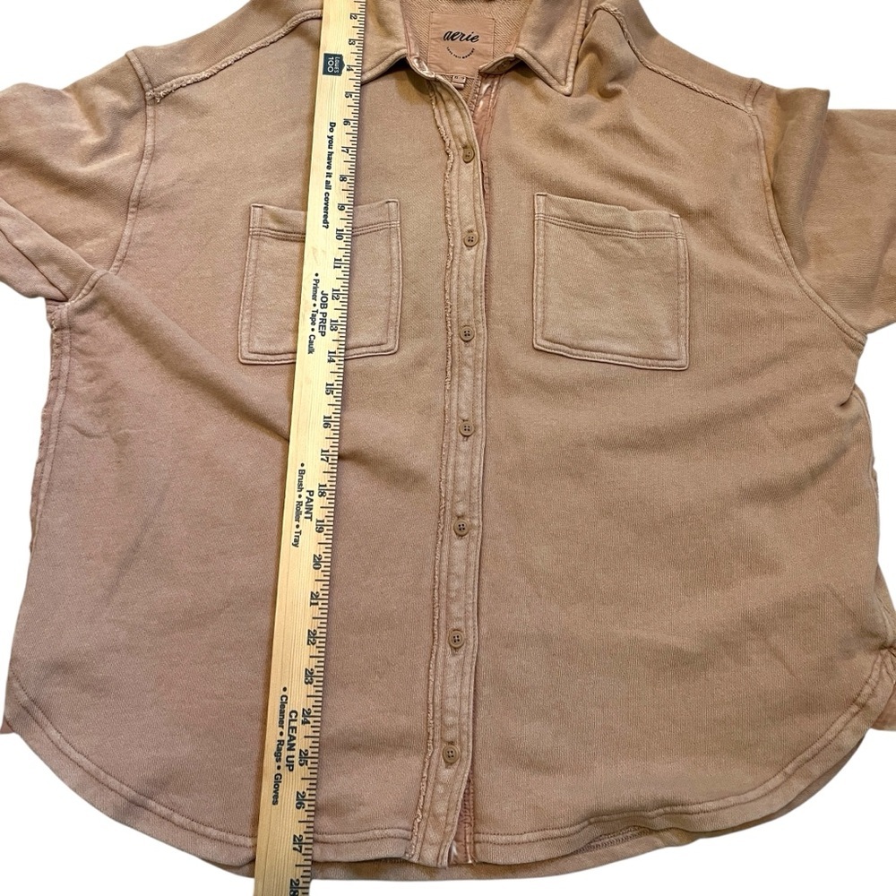 Aerie Oversized Fleece Button Down Shirt Jacket Lumberjane Toasty Taupe XS - Picture 9 of 10